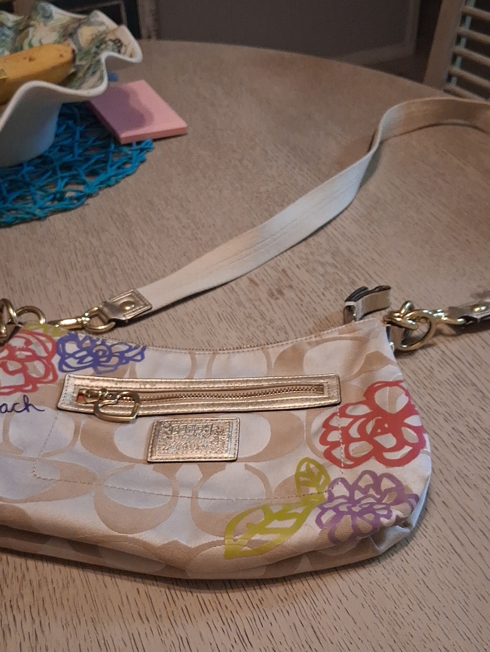 Coach Beige Signature Crossbody with Multicolor Floral Print